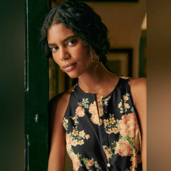 Sezane Solitta Dress Pila Print Black Floral 100% Organic Cotton NWT 40/8 - Picture 10 of 15